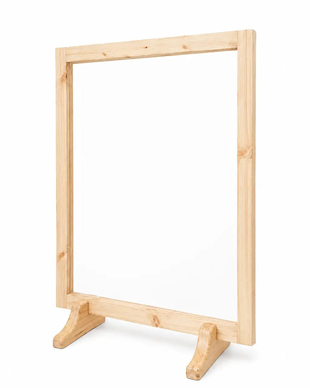 A light natural wood freestanding sign holder or acrylic board frame on a white background, with small text below reading 'yoyo_power_acrylic_board.png'.
