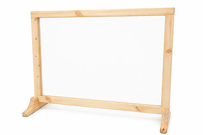A light natural wood rectangular acrylic board on a matching wooden easel stand, shown against a plain white background.